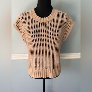 Beige Open-Knit Cap Sleeve Sweater Top S